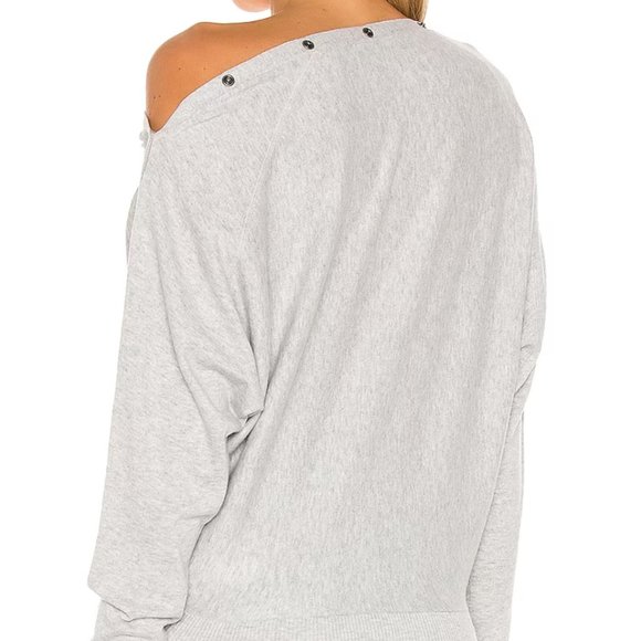 AllSaints Elle Snap-Detail Grey Marl Batwing Sweater - Picture 2 of 12